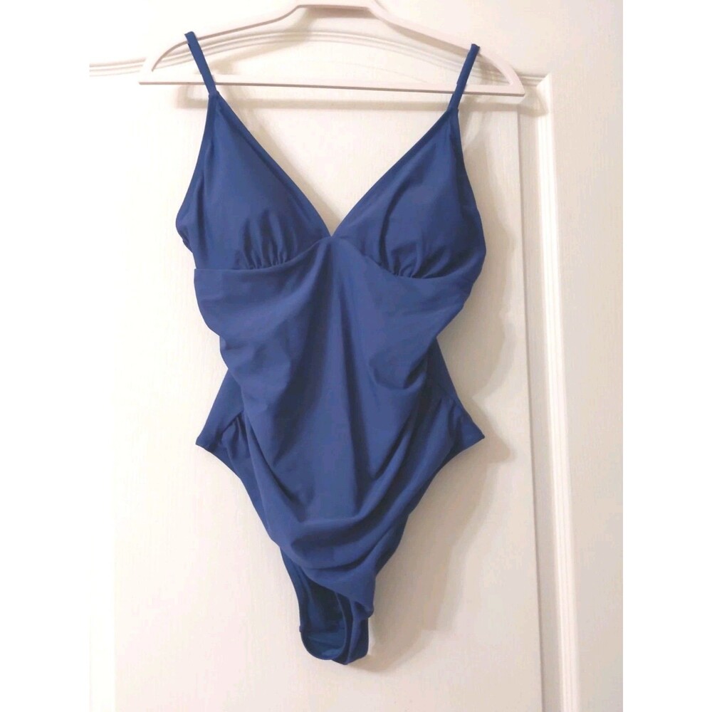 Cupshee One Piece Solid Navy Blue Swimsuit Adjustable Spaghetti StrapSize Small